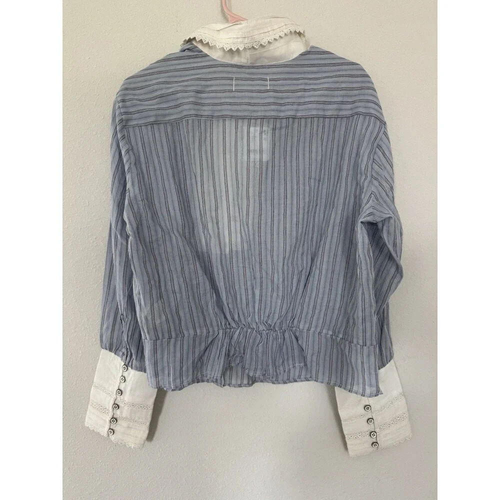 Free People Forever Love Striped Lace Top Romantic Peasant Victorian Size S